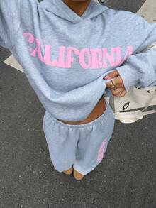 Muchica 两件套女士休闲连帽上衣和宽松裤子 - 灰色 - 查看 3