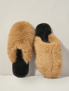 Cuccoo Women's Fluffy Warm Comfortable Flat Slip-On Slippers, Winter For Christmas - Khaki - View 1