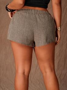 Rustia Quần short mini cạp thấp kẻ caro nâu kiểu retro cỡ lớn, gợi cảm, thích hợp cho mùa thu/đông nghỉ dưỡng, thời trang, mùa thu, Giáng sinh, thanh lịch, công sở thường ngày, cạp thấp, áo khoác ngoài, quần short kiểu sinh viên. - Nhiều màu - Xem 3