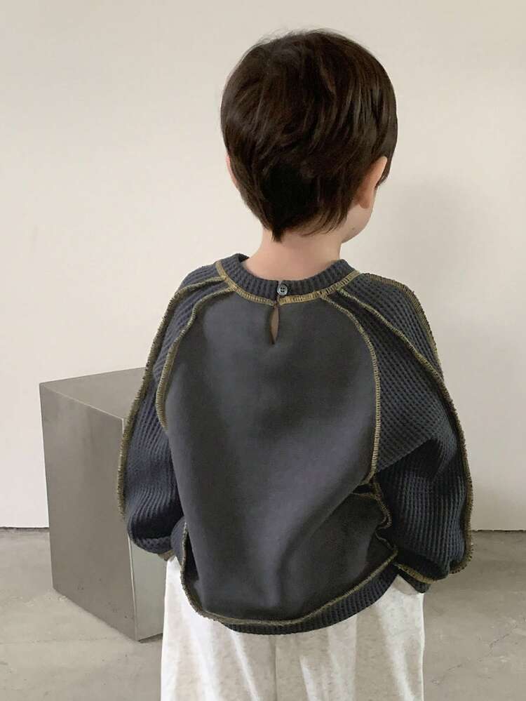 Baby Boy Contrast Stitching Casual Long Sleeve Sweatshirt, Korean Street Style Spring