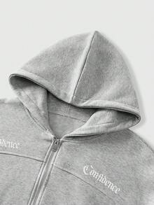 ROMWE MEN Street Life 男士休闲字母印花连帽卫衣，秋冬 - 灰色 - 查看 3