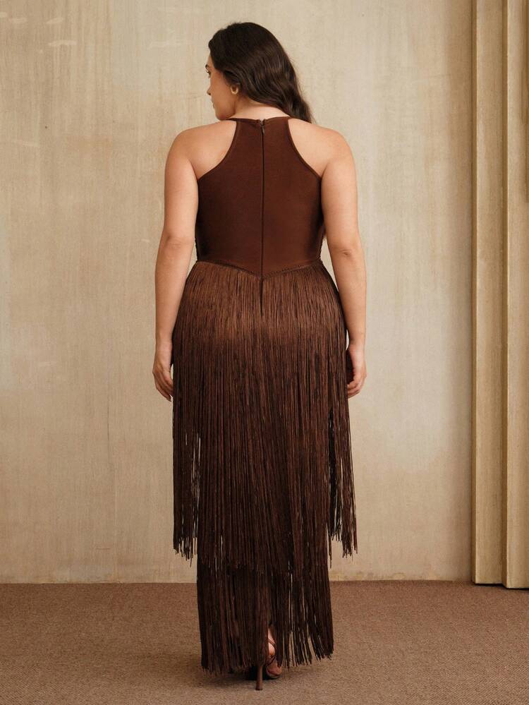 Plus Size Women's Bohemian Fringe Maxi Dress - Summer Music Festival Outfit, Graduation Ceremony And Wedding Guest Dress