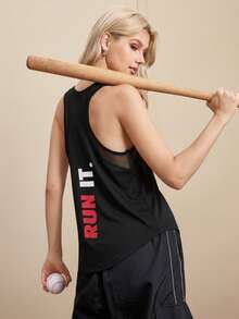 Powerista Women's Casual Sports Letter Print Sleeveless Tank Top - Black - View 9