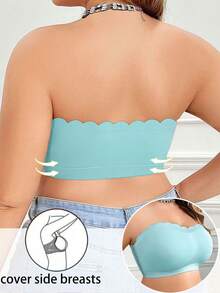SHEIN Áo ngực hai dây cài nút bên hông cỡ lớn không dây - Màu xanh lam - Xem 2