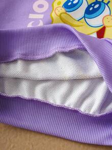 SpongeBob SquarePants | SHEIN Baby Girl Cartoon Pattern Contrast Color Long Sleeve Sweatshirt And Pants Set - Purple - View 10