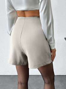 EURMUSE Women Solid Color Mini Shorts, Fashionable For Summer - Beige - View 2