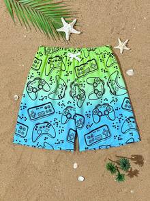 Quần short đi biển màu xanh bạc hà in hình cây cọ toàn bộ, lót trong màu đen cho kỳ nghỉ thoải mái trên bãi biển - Nhiều màu - Xem 3
