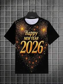 Manfinity Dauomo Family Christmas 2025 Festive Graphic T-Shirt - Casual Crew Neck, Polyester Knit Fabric, Regular Fit, All Season Wear,Christmas 2025 Family Shirt, Matching Memories Design - Black - View 3