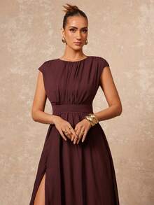 Lumalex 早春女士褶皱垫肩开衩连衣裙,奢华新年新造型,低调奢华,适合舞会、聚会、宴会、晚宴、节日派对、锐舞派对、音乐节、郊游、度假、户外、婚礼季、宴会、宰牲节、新年派对、晚宴、晚会、派对礼服等场合。 - 棕色 - 查看 6