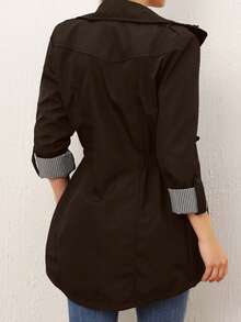 Women's Casual Commuter Jacket With Zipper And Cuffed Sleeves, Autumn - Brown - View 2