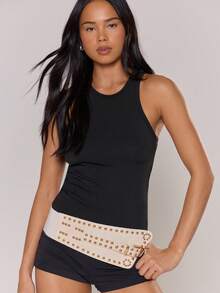 MUSERA Embellished Studded PU Belt Edgy Fun For Festival - White - View 6