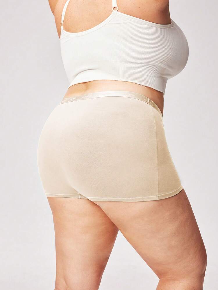 Plus 3-Pack Women Plus Airy Comfortable Cotton Logo High-Rise Basic Boyshorts Underwear Boxers Lingerie As Outerwear Also Suitable For Teen Girl & Young & Kid