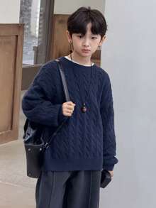 DAZY 秋季大码男童宽松纯色圆领长袖基本款毛衣