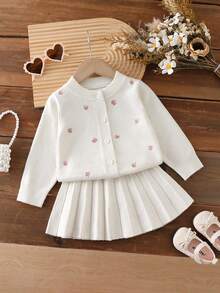 SHEIN Bộ áo khoác cardigan thêu hoa và chân váy len xếp ly cho bé gái, bộ áo len thu đông cho bé gái, bộ chân váy cho bé gái, quần áo mùa xuân thu hai mảnh cho bé gái, trang phục mùa đông cho bé gái, váy mùa đông, váy dài tay cho bé gái, váy trắng dài tay cho bé gái, quần áo mùa xuân thu cho bé gái, bộ đồ thêu ngọt ngào cho bé gái, váy mùa thu cho bé gái. - Màu tím - Xem 1