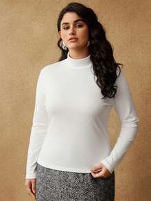 MOTF PREMIUM TALLA GRANDE CAMISETA DE CUELLO ALTO FALSO AJUSTADA - Blanco - Ver 2