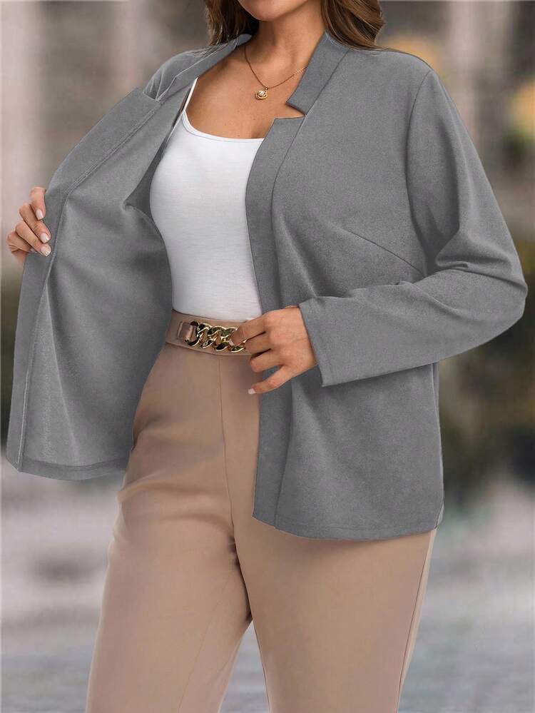 Plus Size Women's Solid Color Long Sleeve Open Front Casual Blazer