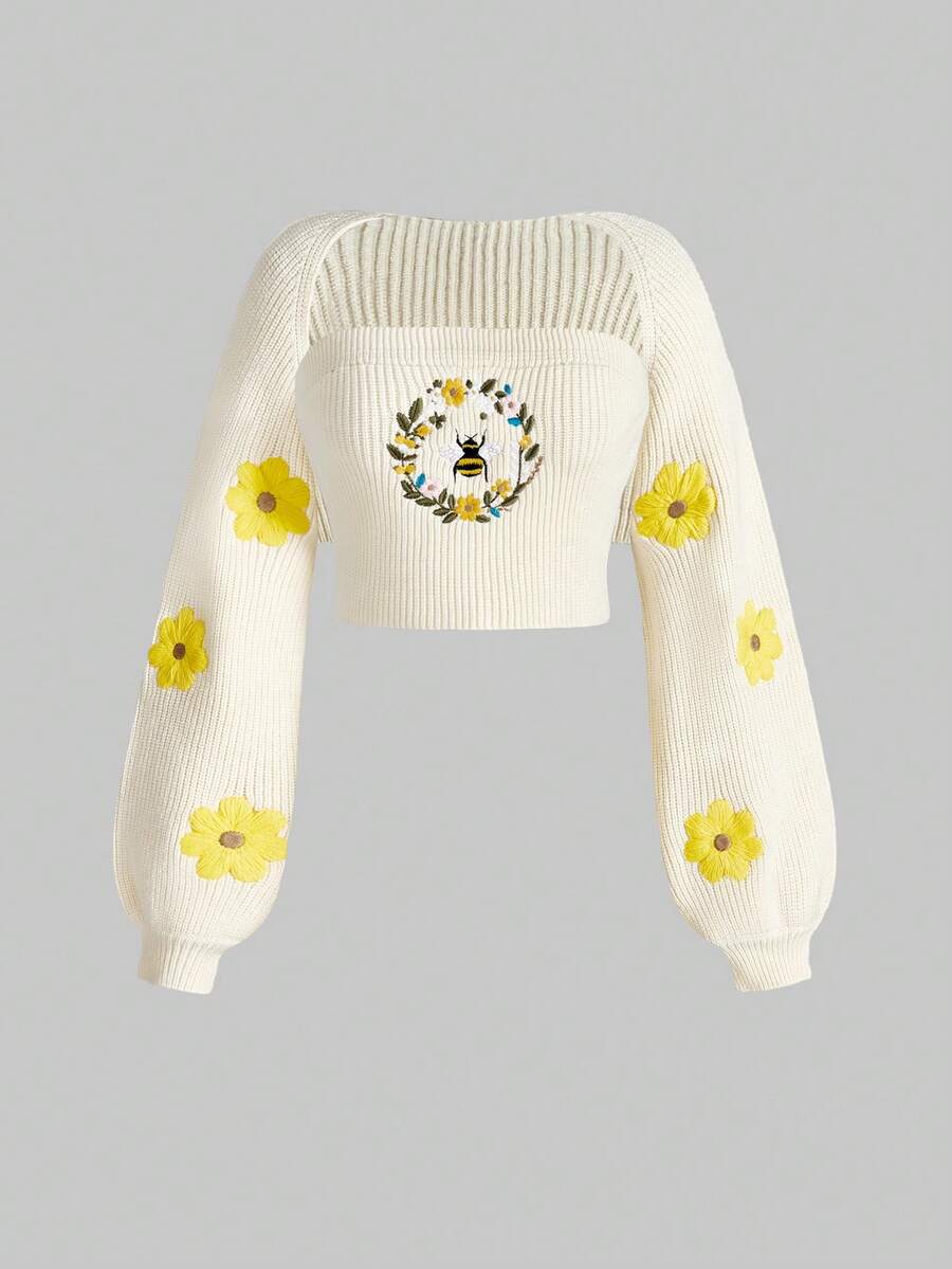 ROMWE Fairycore 2pcs/Set Women Strapless Top And Long Sleeve Jacket Co-Ord Set - Apricot - View 1