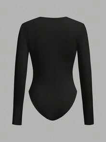 SHEIN BASICS 2件装女士纯色圆领长袖休闲T恤连体衣 - 彩色 - 查看 8