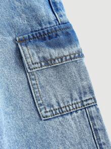 SHEIN Baby Girl  Cute Cartoon Rabbit Pattern Blue Denim Loose Bib Pants,Fall Clothes,Winter Clothing ,Casual And Fashionable Vacation Outfits,2000s Style  ,Christmas Clothing, Imitation Stitch Color  Cute Pattern, Workwear Pocket Denim Overall - Light Wash - View 5