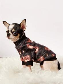 PETSIN 1件棕色泰迪熊法兰绒宠物黑色法兰绒加厚保暖宠物服装 - 黑色 - 查看 3