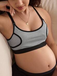 Moonlight&Mama Maternity Nursing Bra,Pink And Grey,Summer Pregnancy Postpartum Double Layer Full Coverage Comfortable EasyComfort Chic Breast Pump Compatible Sporty - Black - View 7