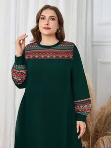 Lacomfia Women's Print Patchwork Lantern Sleeve Loose Casual Comfortable Home Dress, Plus Size, Autumn/Winter - Multicolor - View 6