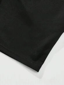 ROMWE MEN Goth Men's Letter & Cross Print Drawstring Waist Casual Shorts - Black - View 6