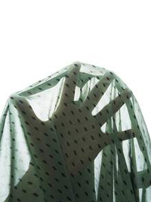 Chikora Plus Size Polka Dot Print Casual Commuter Shirt, Autumn - Green - View 9