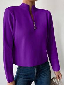 RueChic Women's Half-Zip Pullover Sweater - Mauve Purple - View 4