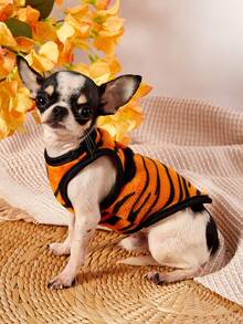 PETSIN 1pc Black Leopard Print Pet Vest, Orange Autumn And Winter Thick Flannel Warm Pet Clothing