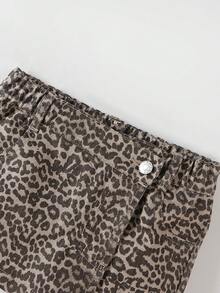 SHEIN Playful Pals Baby GirlCasual Chic Leopard Print Washed Denim Skirt Shorts, Street Fashion Essential For 2025 - Camel - View 6