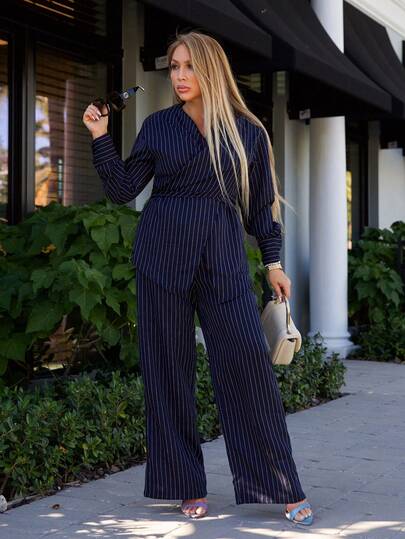 Cioccolato Waisted, Wrap-Around, Korean Style Vintage-Inspired Two Pieces Set, Versatile For Commuting & Daily Wear,Work Outfits For Women