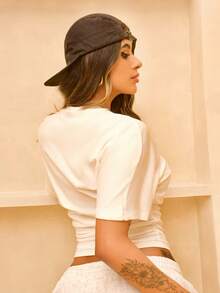 Rayane Ketlyn Women's Summer Minimalist Y2K Basic Daily Wear Casual Back To School Streetwear Stretchy White Loose Ruched Crop Tees