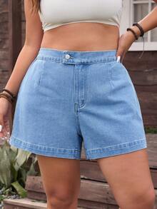 EMERY ROSE Plus Size Women Western Wear Casual Simple Denim Shorts - Light Wash - View 6
