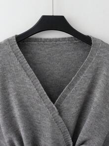 Franclia Cárdigan de punto casual de manga larga con hombros caídos y unicolor para mujer, otoño/invierno - Gris - Ver 6