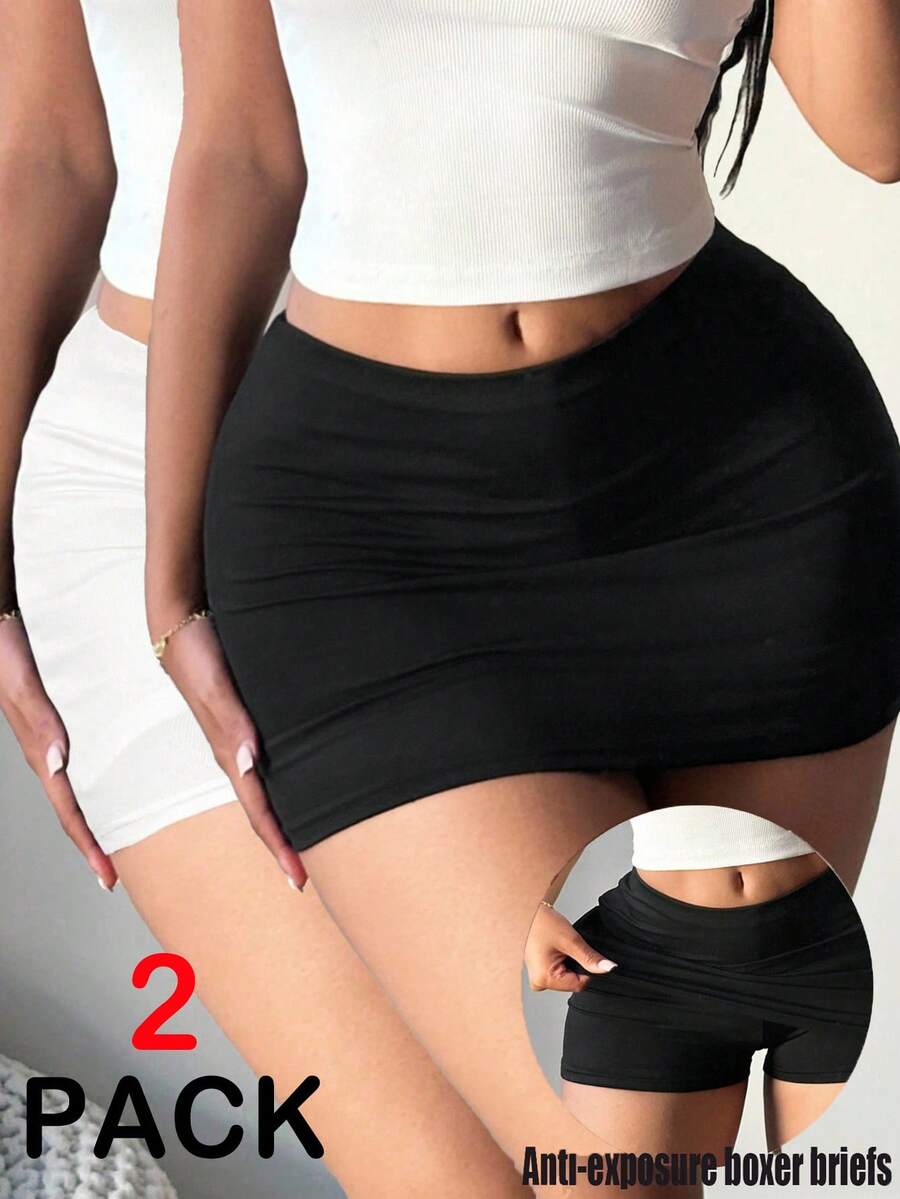 SHEIN SXY 2 Stücke schwarze und weiße vielseitige Slim Fit Skorts für Frauen - Schwarz und Weiss - Übersicht 1