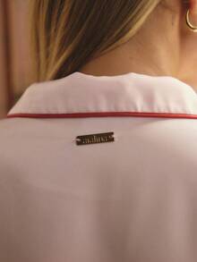 Aralina Sleepwear Women's Satin Contrast Piping Detail Sleep Button Through Shirt And Short Matching Two Pieces Set, Christmas And Valentine's Cute Pajamas - Pink - View 4