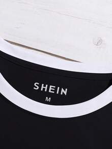 Resyla 女士休闲樱花印花圆领短袖撞色滚边T恤，夏季 - 黑色 - 查看 5