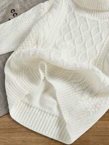 SHEIN LMoss Kids LMoss Cute And Versatile Milk White Simple High Neck Long Sleeve Sweater For Baby Girls, Autumn/Winter