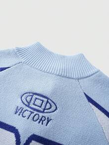 ROMWE MEN Prep Jersey de punto jacquard para hombre, corte holgado, manga larga - Celeste - Ver 8