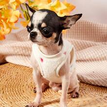 PETSIN 1pc Color Polka Dot Printed Pet Vest, White Autumn And Winter With Plush Warm Flannel Warm Pet Clothing - White - View 3