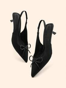CUCCOO BASICS Women's Pointed Toe Bow Decor Fashion High Heels - Black - View 2
