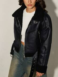 Aveloria Modichic 女士秋冬新款双面机车夹克外套，仿毛皮皮革