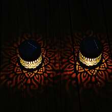 太阳能曼陀罗铁艺壁灯，暖光LED灯，防水，适用于庭院、草坪、公园 - 黑色 - 查看 4