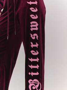 MUSERA Velour Embroidered Straight Leg Joggers Tracksuit Bottoms Only Winter Cute Casual Cosy Cherry Lacquer - Maroon - View 5