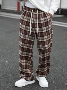 PAVTROS 格子印花抽绳腰带口袋休闲裤