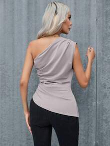 SHEIN Privé 女士純色打摺單肩無袖上衣 - 淡紫色 - 查看 2