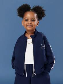 SUMWON Girls Zip Through Hoodie Wide Leg Jogger Co Ord Set Casual Comfortable Tracksuit Vacation - Navy Blue - View 3