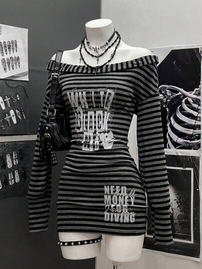 StreetHx 女士条纹紧身露肩迷你连衣裙