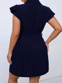 SHEIN Clasi Plus Size Solid Color Front Button Down Casual Short Dress - Royal Blue - View 2